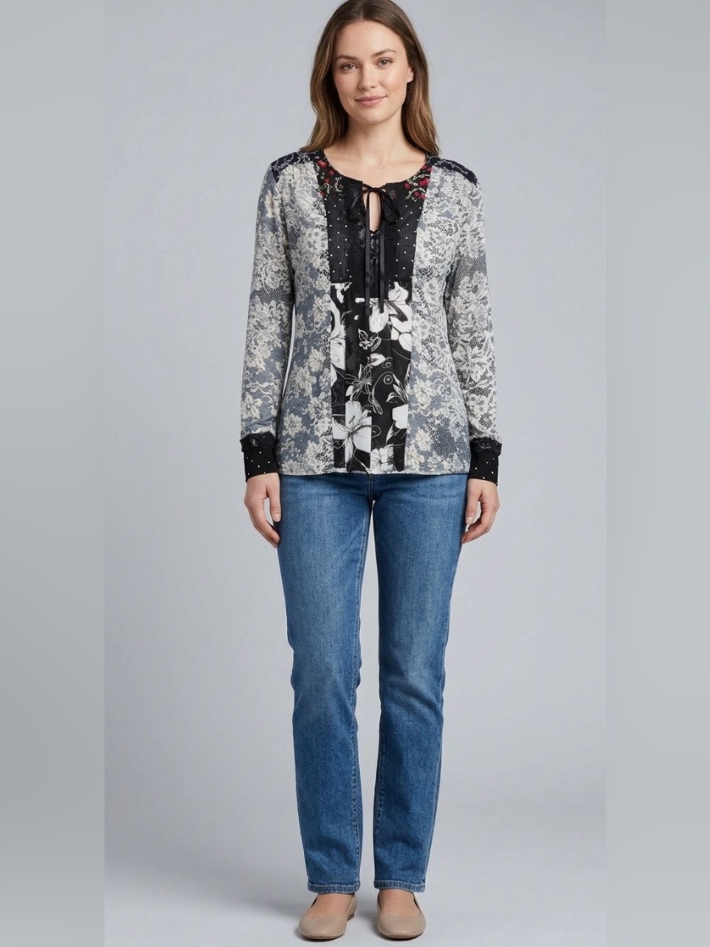 Francesca Rose Floral Lacey Size S Rayon Blouse